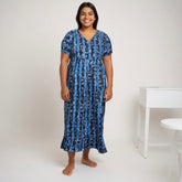 Frock Feeding Nighty, Free Size, Ankle Length, Tie-Up, Puff Sleeve Sleepwear in Softest Cotton Fabric (Bra Size 34"-38" | 50”-52″ length)